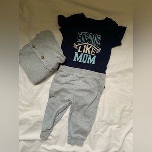Carter’s strong like mom onesie and pants/jacket set 9 month